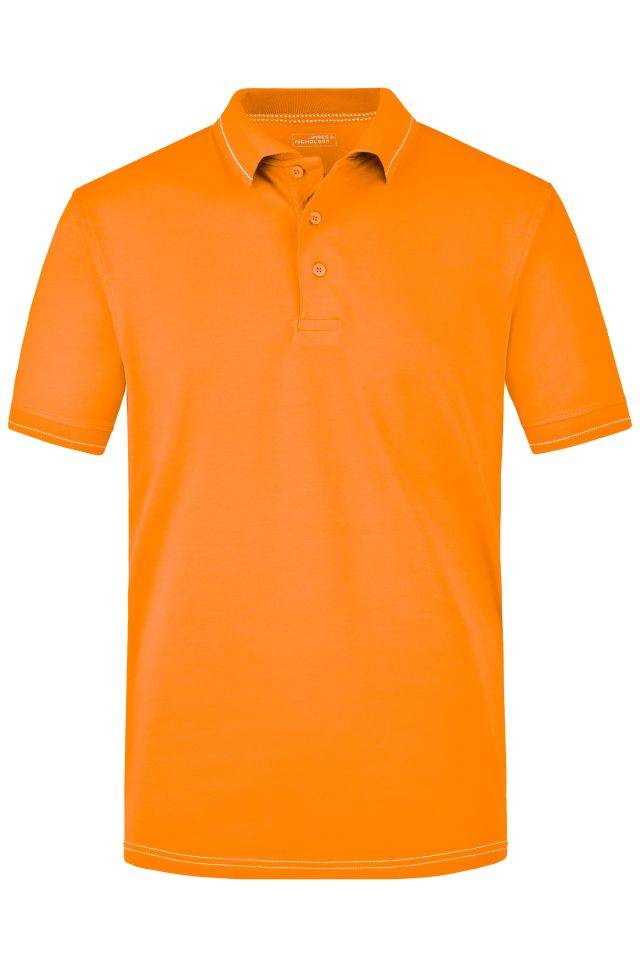 Men's Elastic Polo Hochwertiges Poloshirt mit Kontraststreifen weiß/orange, Gr. XXL