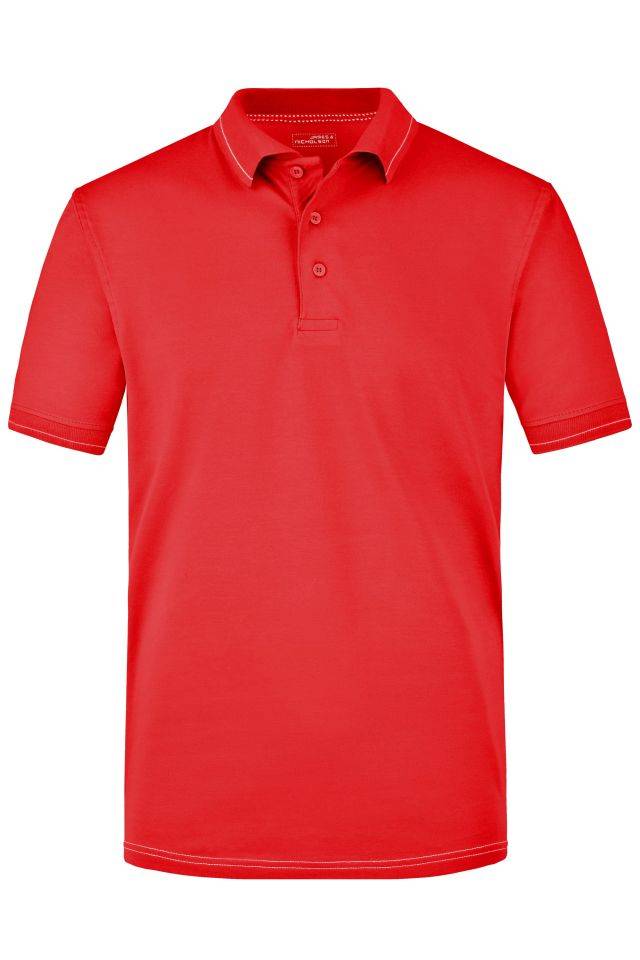 Men's Elastic Polo Hochwertiges Poloshirt mit Kontraststreifen weiß/rot, Gr. 3XL