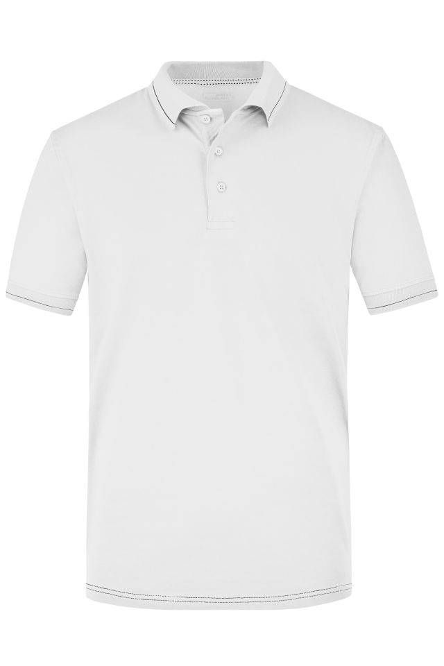 Men's Elastic Polo Hochwertiges Poloshirt mit Kontraststreifen weiß/schwarz, Gr. XL