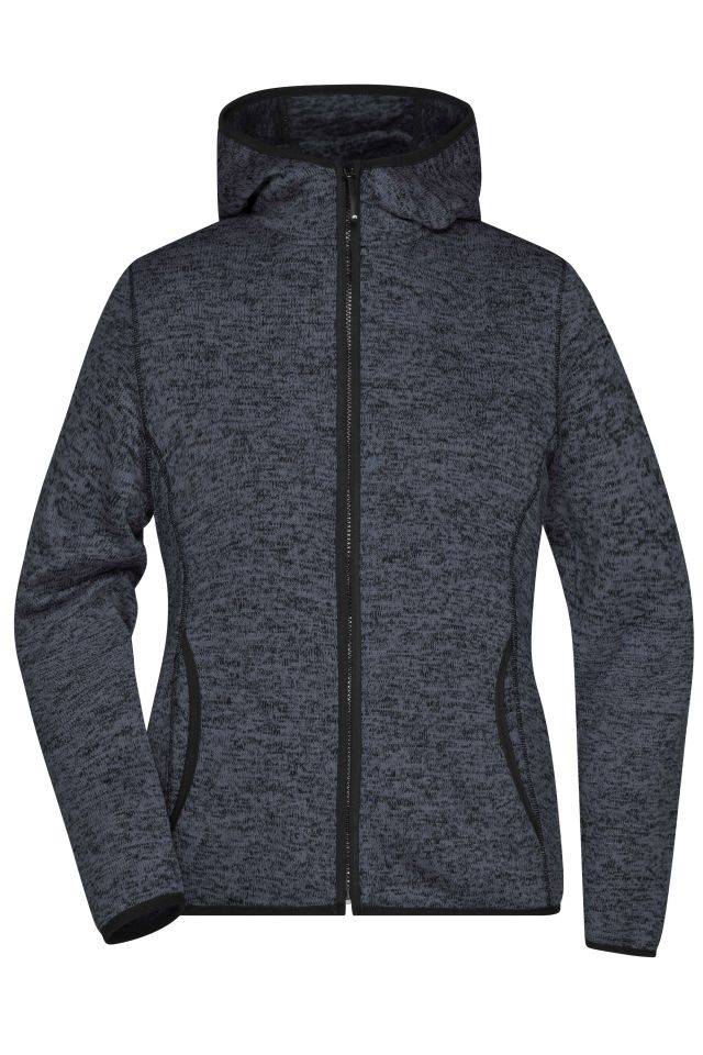 Ladies' Knitted Fleece Hoody Kapuzenjacke aus Strickfleece in Melangeoptik grau/schwarz, Gr. XL