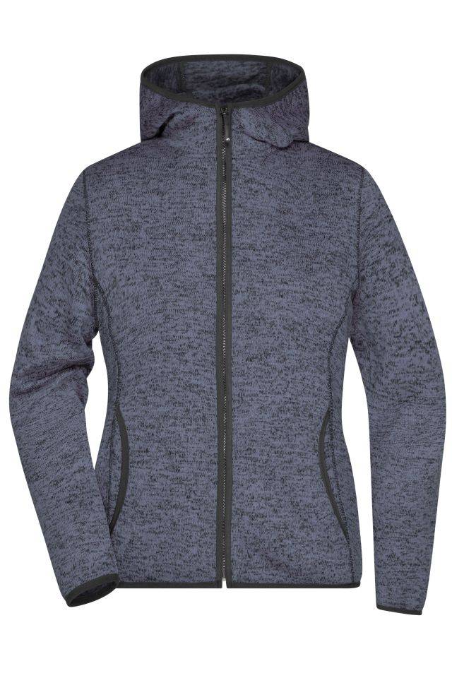Ladies' Knitted Fleece Hoody Kapuzenjacke aus Strickfleece in Melangeoptik schwarz/blau, Gr. S