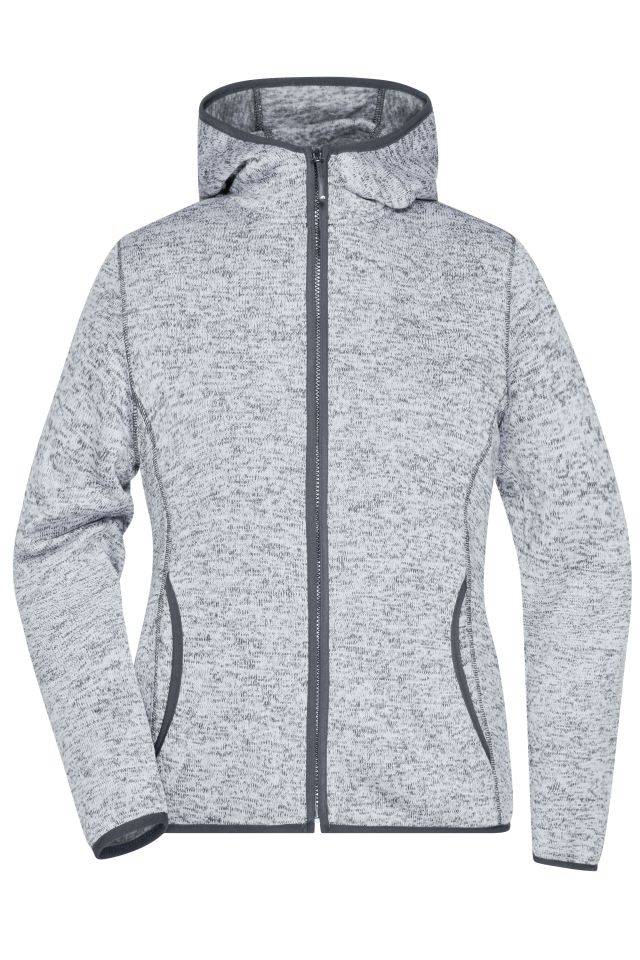 Ladies' Knitted Fleece Hoody Kapuzenjacke aus Strickfleece in Melangeoptik grau, Gr. XXL