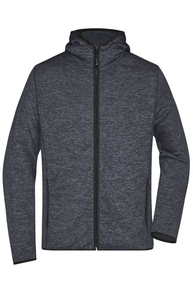 Men's Knitted Fleece Hoody Kapuzenjacke aus Strickfleece in Melangeoptik grau/schwarz, Gr. 3XL