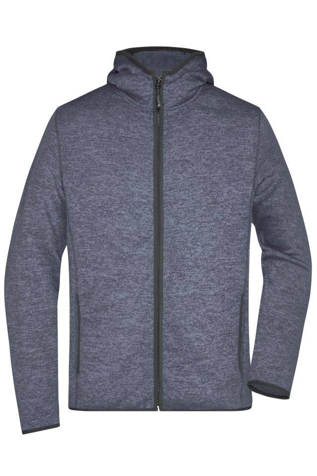 Men's Knitted Fleece Hoody Kapuzenjacke aus Strickfleece in Melangeoptik schwarz/blau, Gr. 3XL