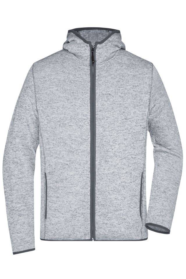 Men's Knitted Fleece Hoody Kapuzenjacke aus Strickfleece in Melangeoptik grau, Gr. S