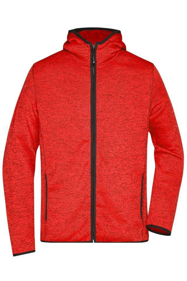 Men's Knitted Fleece Hoody Kapuzenjacke aus Strickfleece in Melangeoptik rot/schwarz, Gr. 3XL