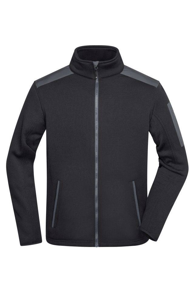 Men's Knitted Fleece Jacket Superweiche, warme Strickfleecejacke schwarz/grau, Gr. XL