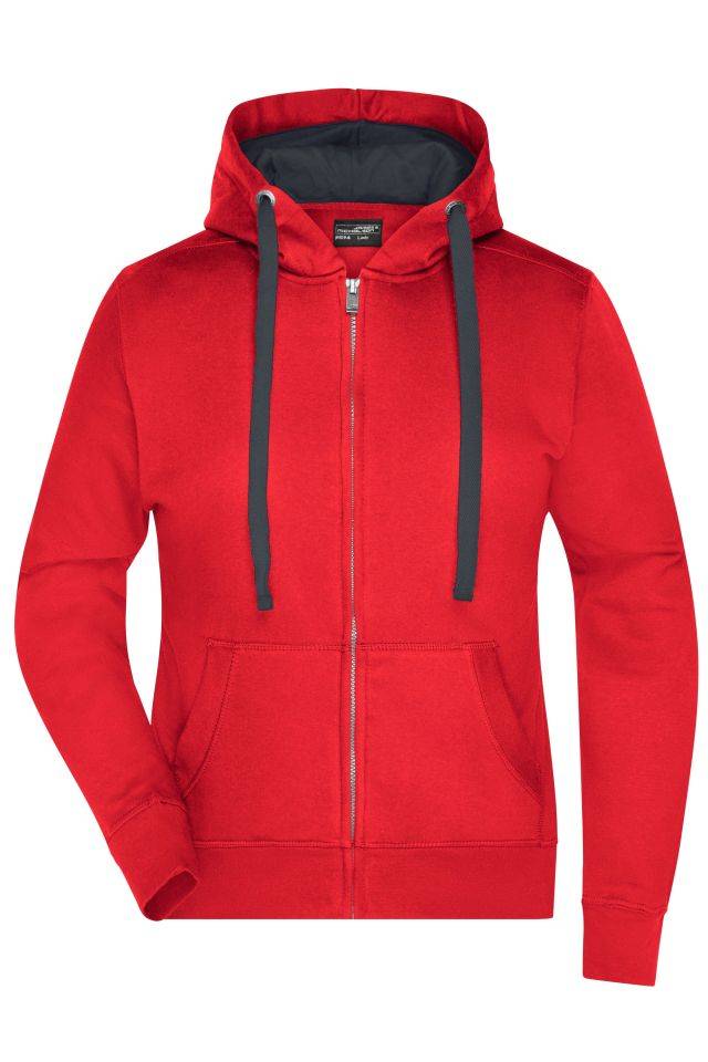 Ladies' Hooded Jacket Premium Sweat-Jacke mit Bionic®-Finish rot/grau, Gr. S