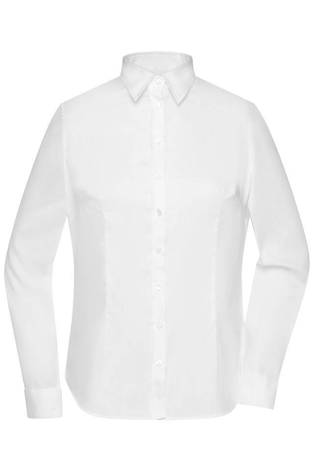 Ladies' Long-Sleeved Blouse Bügelleichte Langarm Damen-Bluse für Business und City weiß, Gr. S