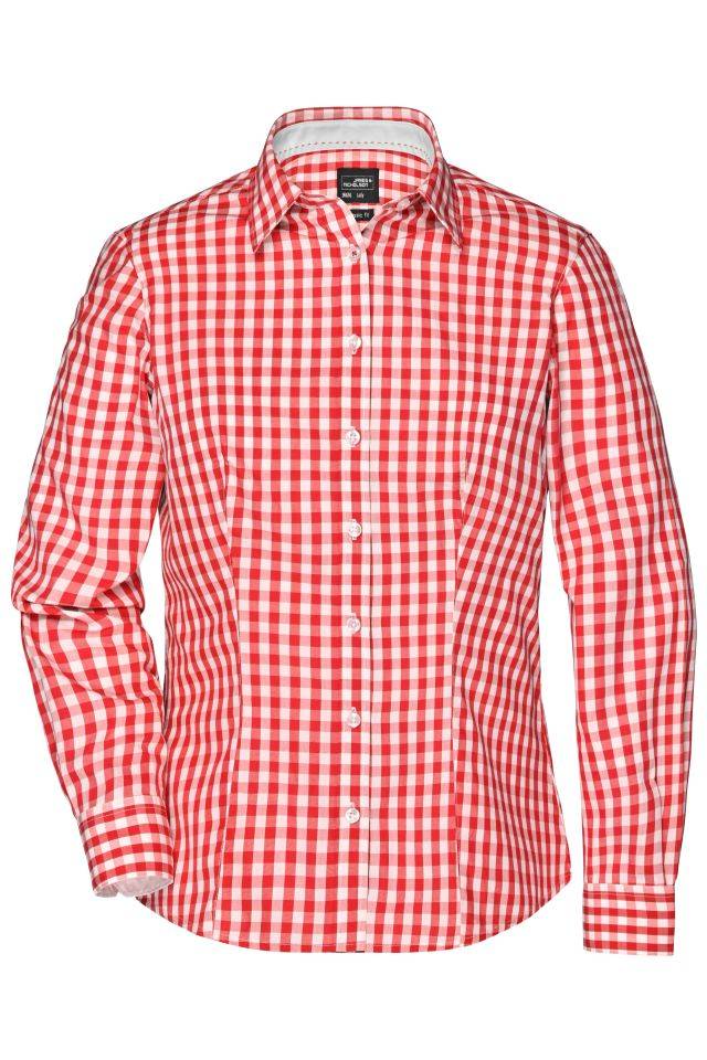 Ladies' Checked Blouse Modisches Karoshirt mit Uni-Einsätzen an Kragen und Manschette orange/weiß, Gr. XS