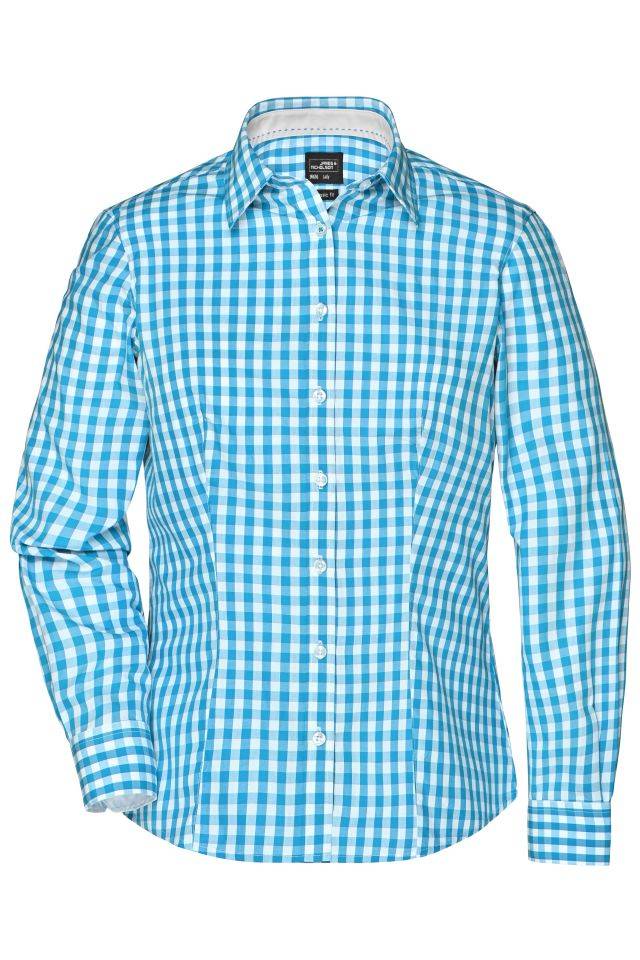 Ladies' Checked Blouse Modisches Karoshirt mit Uni-Einsätzen an Kragen und Manschette weiß/blau, Gr. XXL