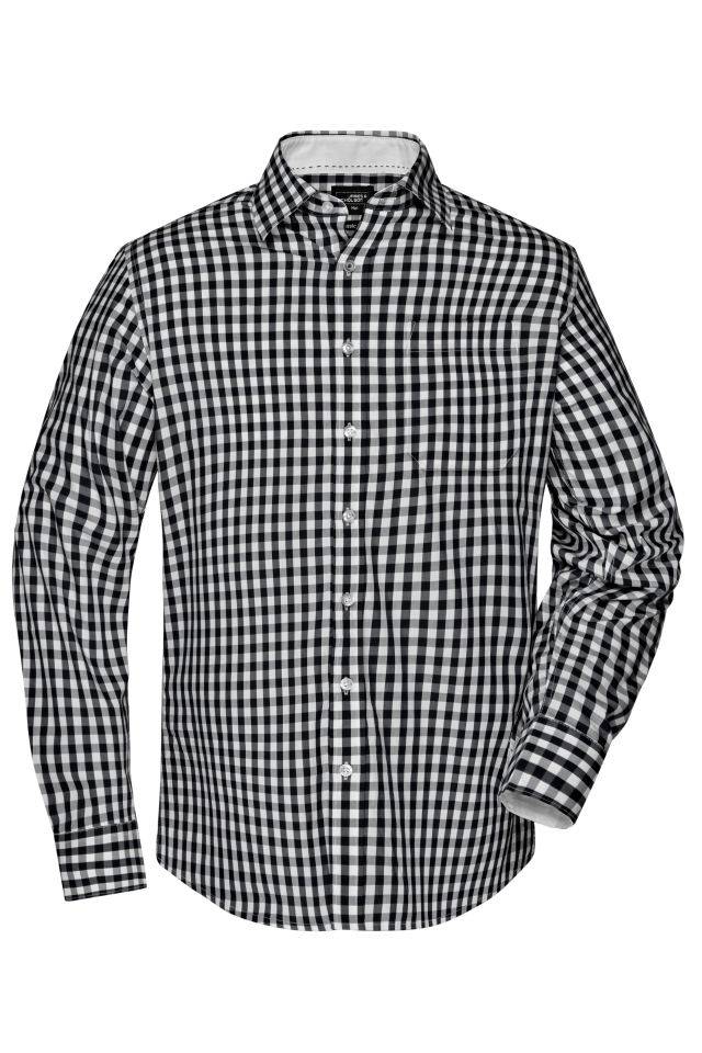 Men's Checked Shirt Modisches Karoshirt mit Uni-Einsätzen an Kragen und Manschette weiß/schwarz, Gr. XL