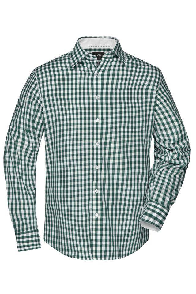 Men's Checked Shirt Modisches Karoshirt mit Uni-Einsätzen an Kragen und Manschette grün/weiß, Gr. XXL