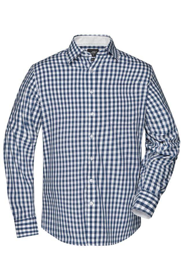 Men's Checked Shirt Modisches Karoshirt mit Uni-Einsätzen an Kragen und Manschette weiß/blau, Gr. XXL