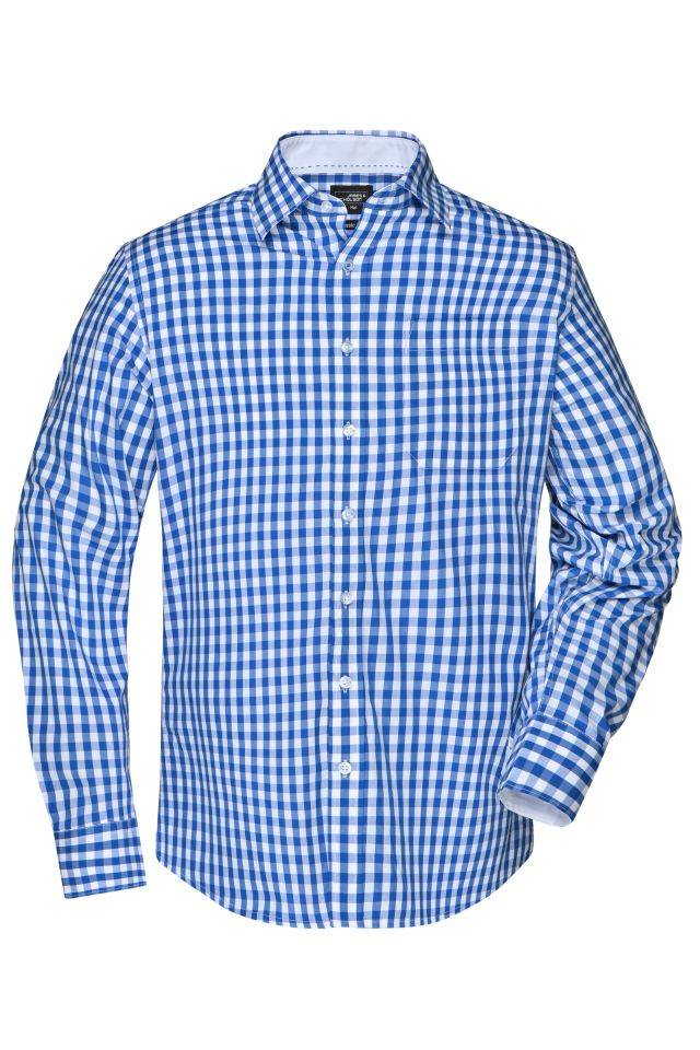 Men's Checked Shirt Modisches Karoshirt mit Uni-Einsätzen an Kragen und Manschette weiß/blau, Gr. M