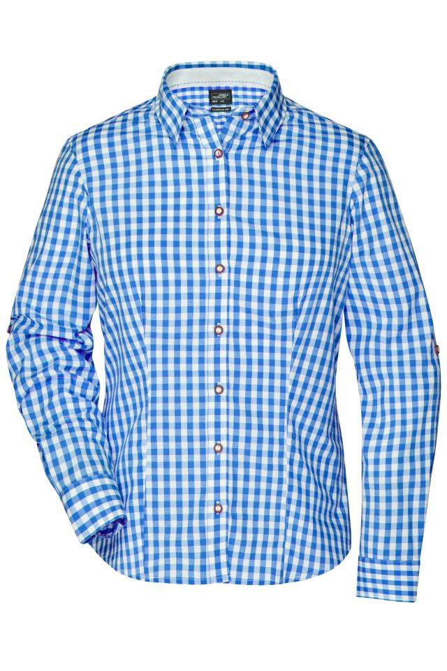 Ladies' Traditional Shirt Damen-Bluse und Herren-Hemd im klassischen Trachtenlook weiß/blau, Gr. XXL