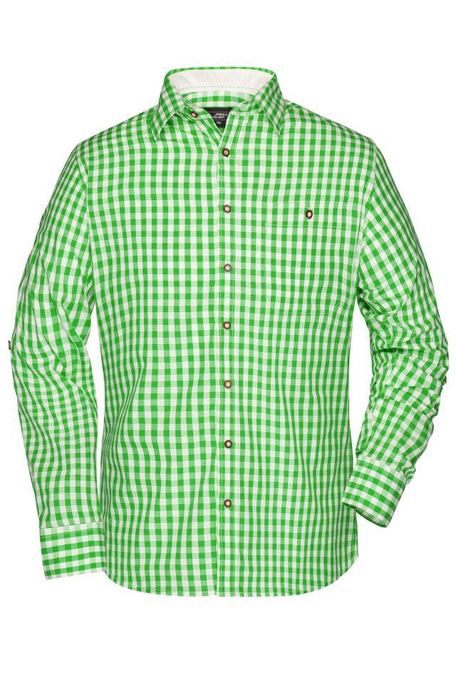 Men's Traditional Shirt Damen-Bluse und Herren-Hemd im klassischen Trachtenlook weiß/grün, Gr. XL