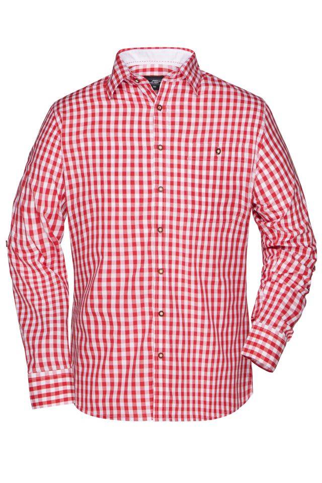 Men's Traditional Shirt Damen-Bluse und Herren-Hemd im klassischen Trachtenlook weiß/rot, Gr. XXL