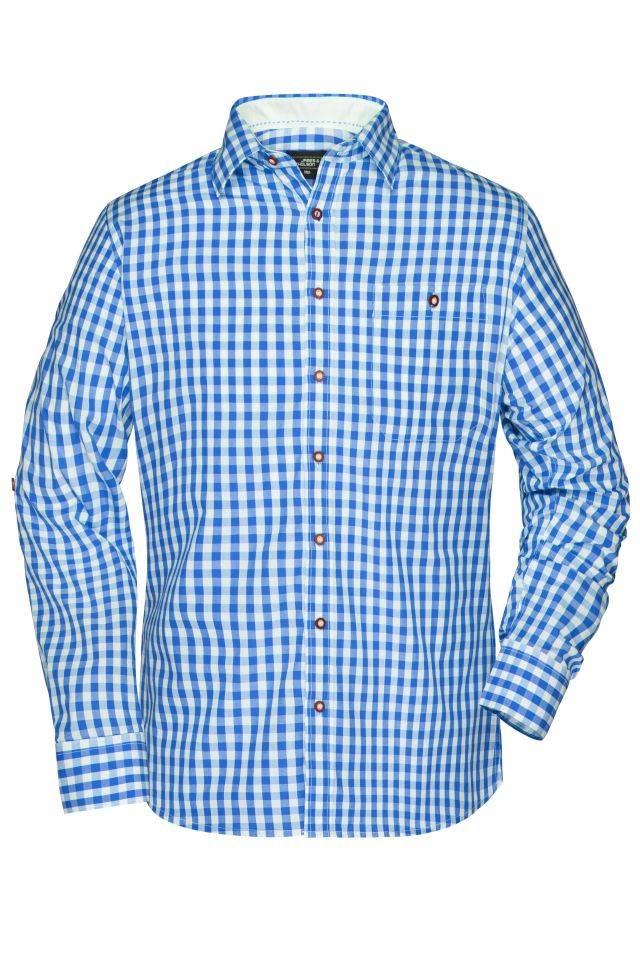 Men's Traditional Shirt Damen-Bluse und Herren-Hemd im klassischen Trachtenlook weiß/blau, Gr. 3XL