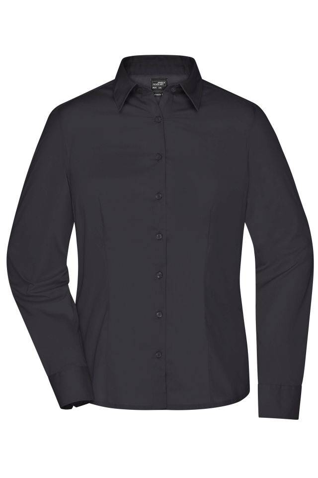 Ladies' Business Shirt Long-Sleeved Klassisches Shirt aus strapazierfähigem Mischgewebe schwarz, Gr. M