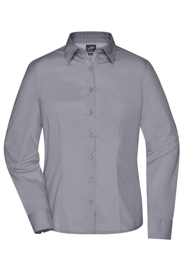 Ladies' Business Shirt Long-Sleeved Klassisches Shirt aus strapazierfähigem Mischgewebe grau, Gr. 3XL