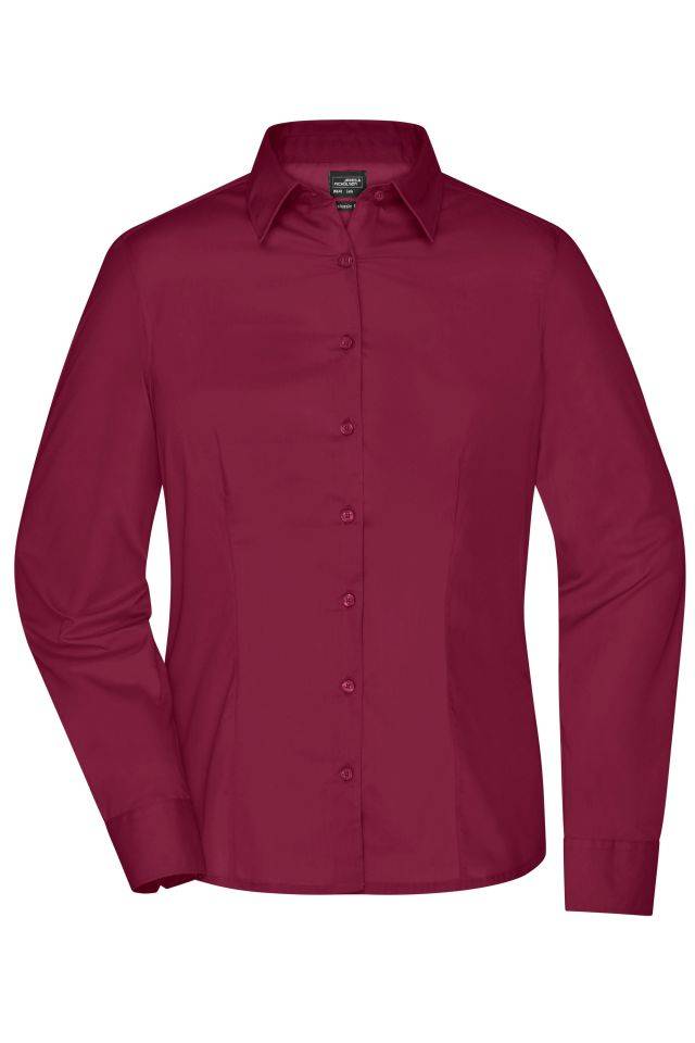 Ladies' Business Shirt Long-Sleeved Klassisches Shirt aus strapazierfähigem Mischgewebe rot/weinrot, Gr. M