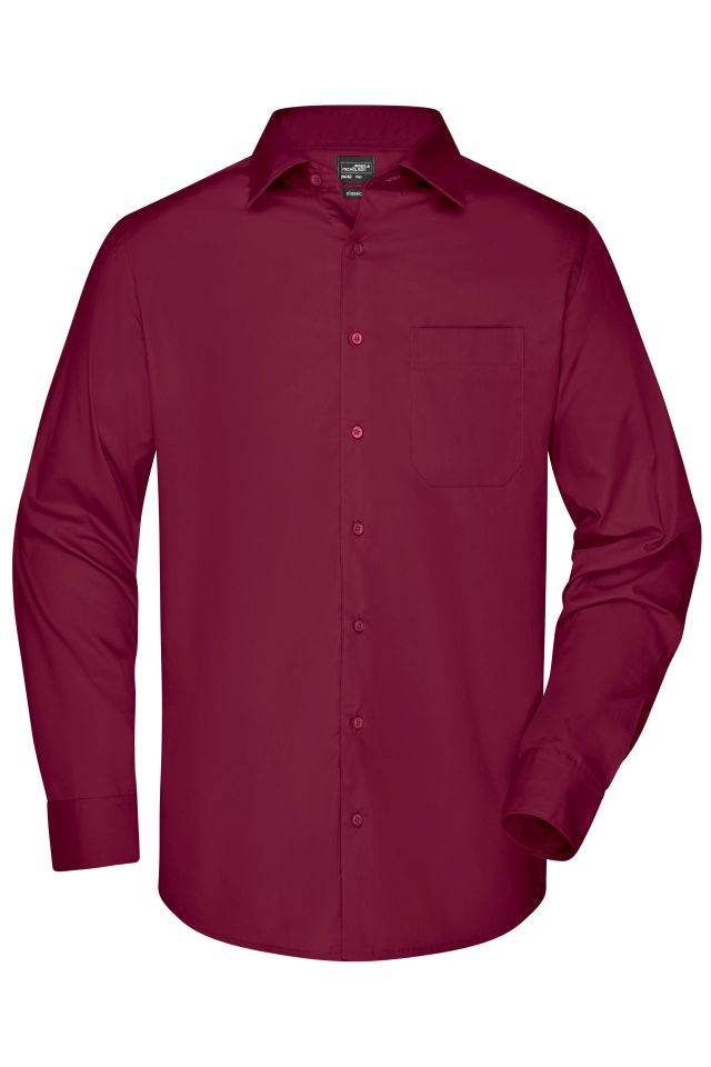 Men's Business Shirt Long-Sleeved Klassisches Shirt aus strapazierfähigem Mischgewebe rot/weinrot, Gr. S