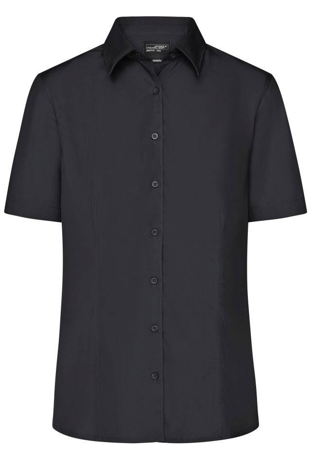 Ladies' Business Shirt Short-Sleeved Klassisches Shirt aus strapazierfähigem Mischgewebe schwarz, Gr. M
