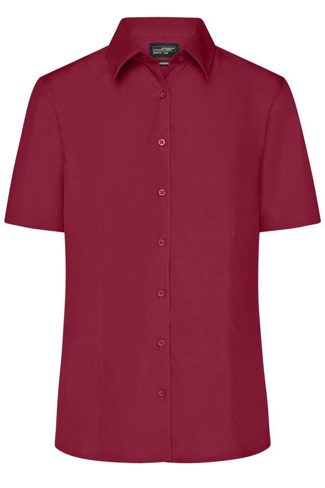 Ladies' Business Shirt Short-Sleeved Klassisches Shirt aus strapazierfähigem Mischgewebe rot/weinrot, Gr. L