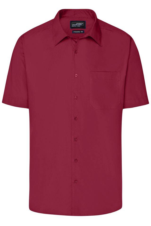 Men's Business Shirt Short-Sleeved Klassisches Shirt aus strapazierfähigem Mischgewebe rot/weinrot, Gr. S