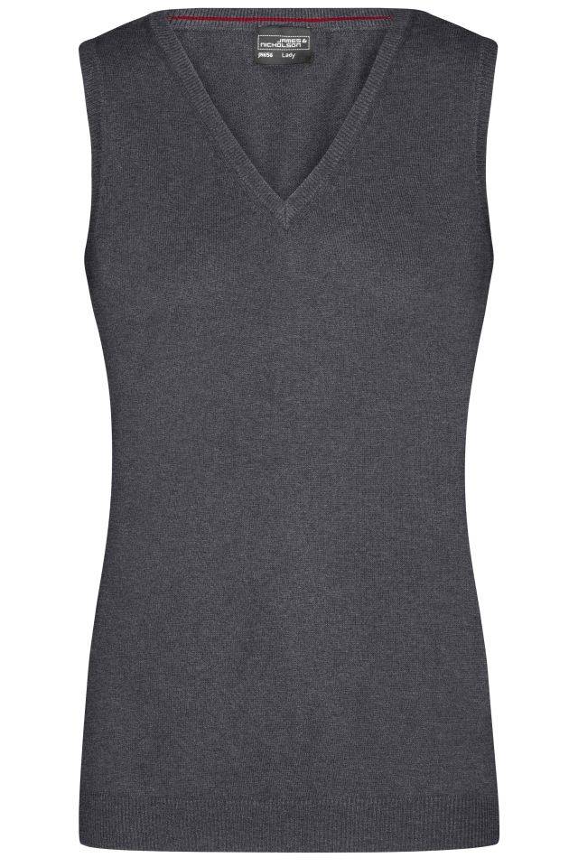 Ladies' V-Neck Pullunder Klassischer Baumwoll-Pullunder grau/schwarz, Gr. S