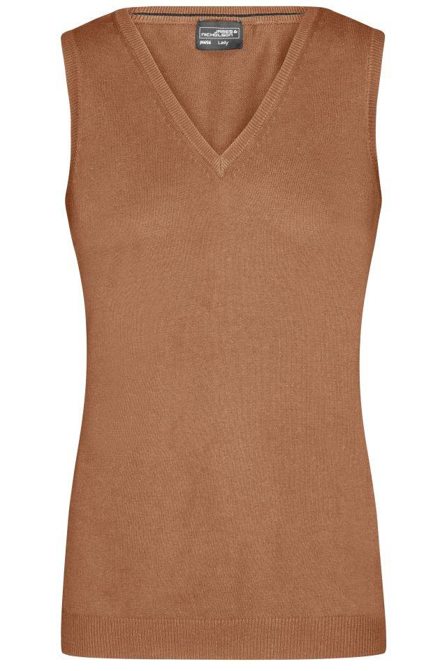 Ladies' V-Neck Pullunder Klassischer Baumwoll-Pullunder braun, Gr. M