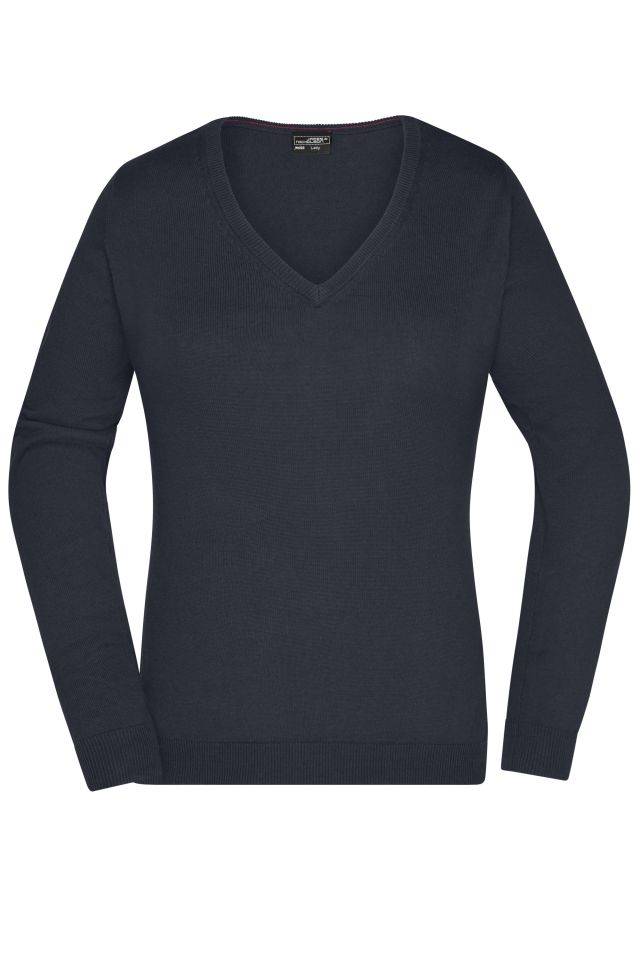 Ladies' V-Neck Pullover Klassischer Baumwoll-Pullover schwarz, Gr. XS
