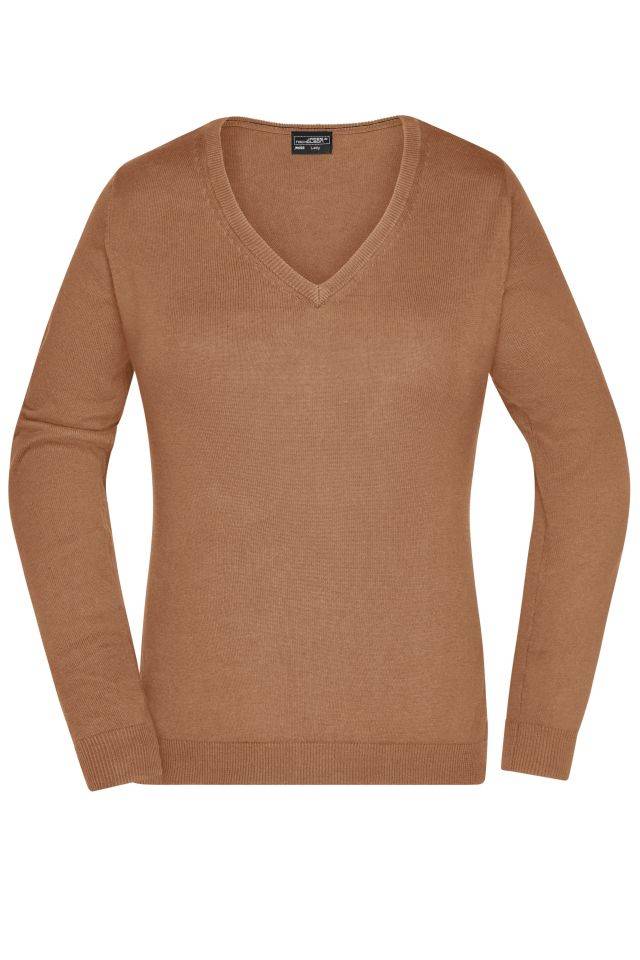 Ladies' V-Neck Pullover Klassischer Baumwoll-Pullover braun, Gr. M