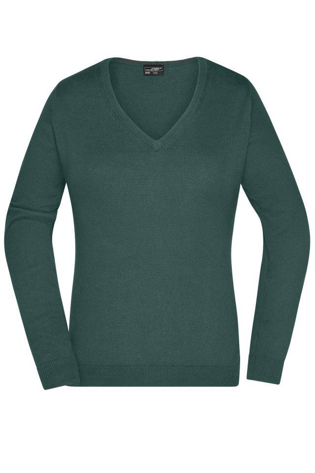 Ladies' V-Neck Pullover Klassischer Baumwoll-Pullover grün, Gr. XL