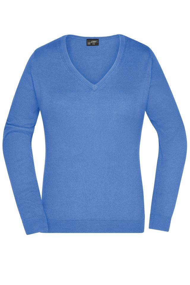 Ladies' V-Neck Pullover Klassischer Baumwoll-Pullover blau, Gr. XXL