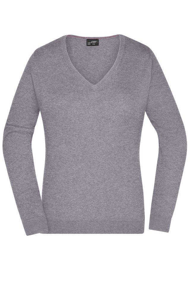 Ladies' V-Neck Pullover Klassischer Baumwoll-Pullover grau, Gr. L