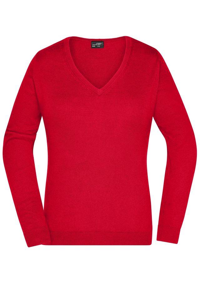 Ladies' V-Neck Pullover Klassischer Baumwoll-Pullover rot, Gr. S