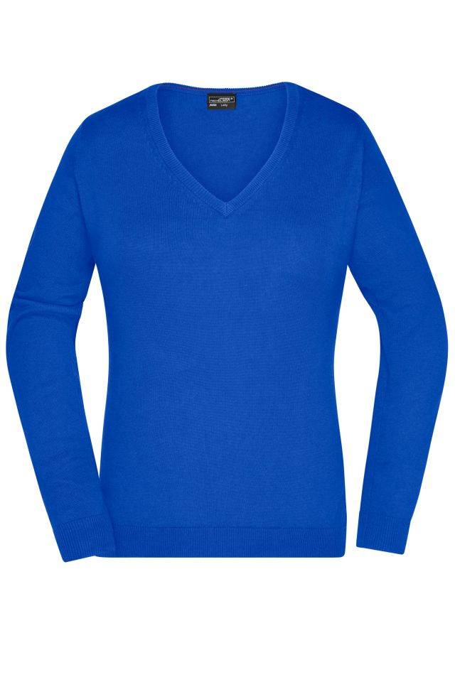 Ladies' V-Neck Pullover Klassischer Baumwoll-Pullover blau, Gr. XL