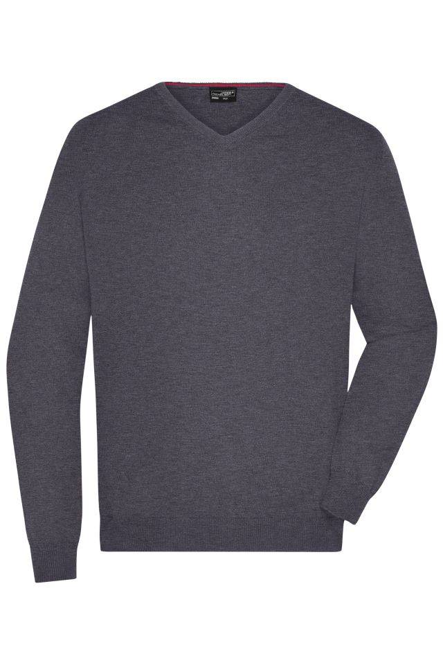 Men's V-Neck Pullover Klassischer Baumwoll-Pullover grau/schwarz, Gr. S