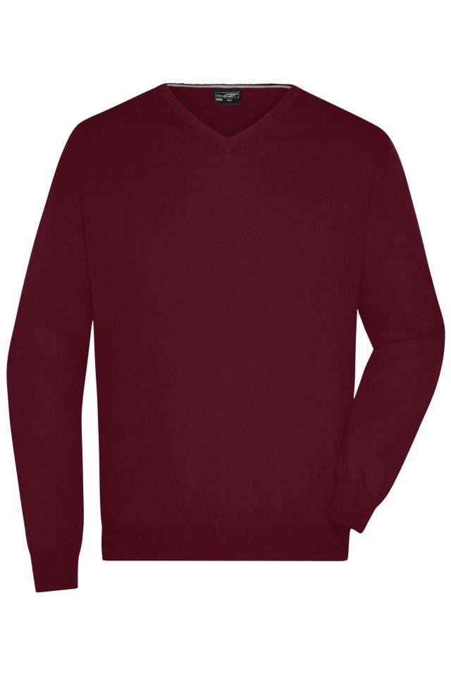 Men's V-Neck Pullover Klassischer Baumwoll-Pullover rot/weinrot, Gr. XL