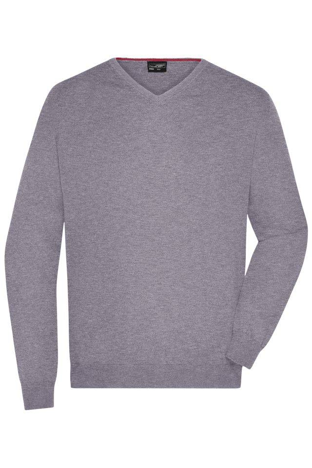 Men's V-Neck Pullover Klassischer Baumwoll-Pullover grau, Gr. S