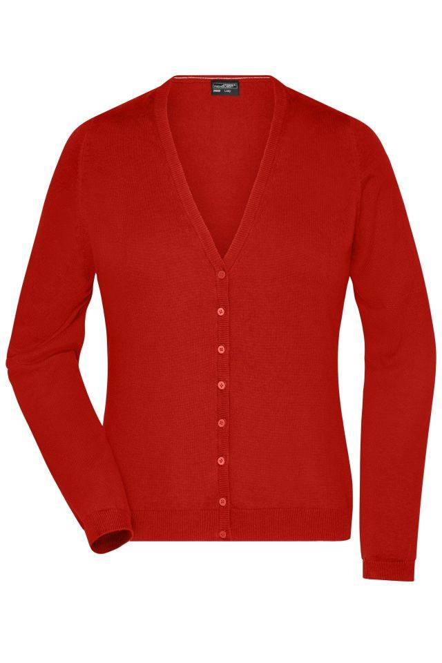 Ladies' V-Neck Cardigan Klassische Baumwoll-Strickjacke rot/weinrot, Gr. XL