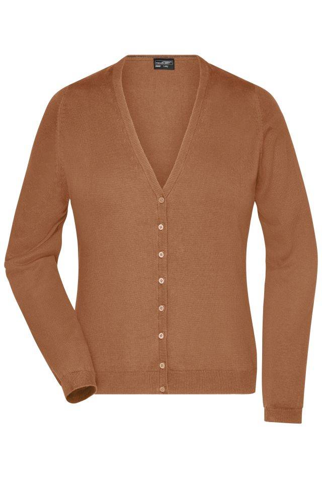 Ladies' V-Neck Cardigan Klassische Baumwoll-Strickjacke braun, Gr. XS