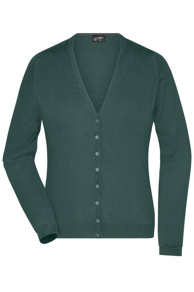 Ladies' V-Neck Cardigan Klassische Baumwoll-Strickjacke grün, Gr. L