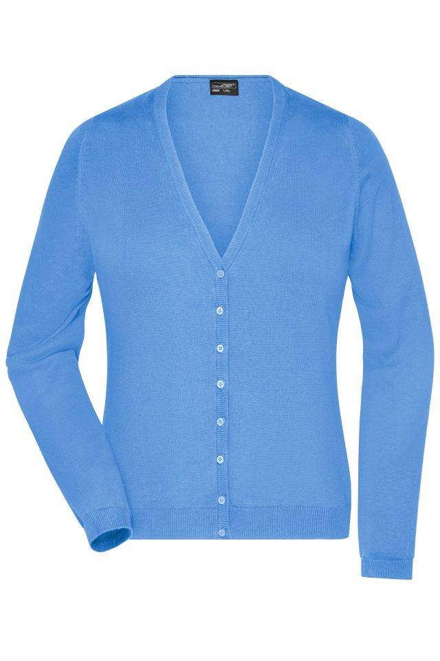 Ladies' V-Neck Cardigan Klassische Baumwoll-Strickjacke blau, Gr. XXL