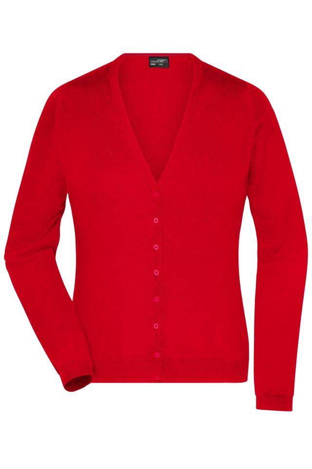 Ladies' V-Neck Cardigan Klassische Baumwoll-Strickjacke rot, Gr. S