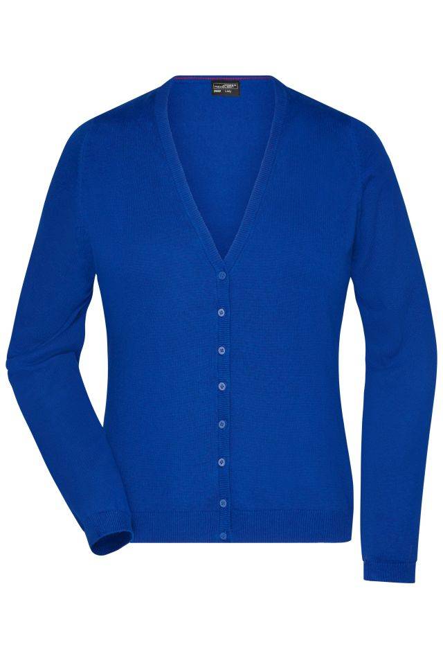 Ladies' V-Neck Cardigan Klassische Baumwoll-Strickjacke blau, Gr. M