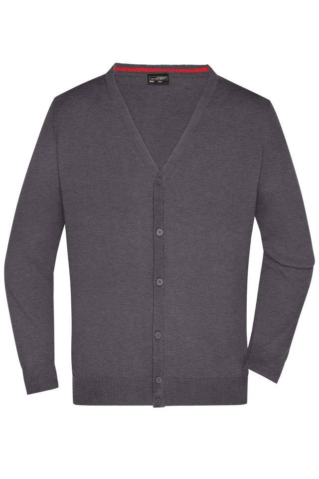 Men's V-Neck Cardigan Klassische Baumwoll-Strickjacke grau/schwarz, Gr. S