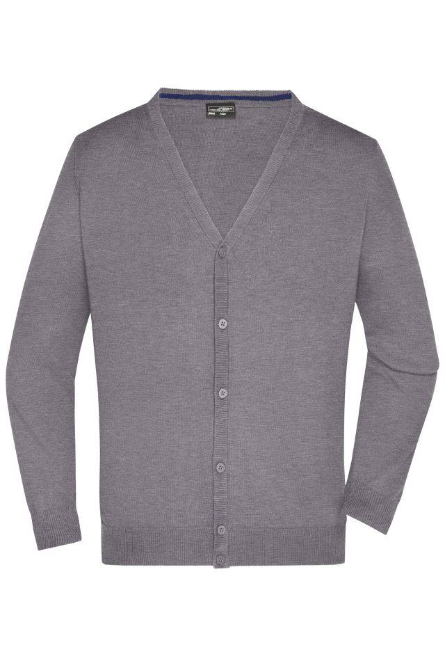 Men's V-Neck Cardigan Klassische Baumwoll-Strickjacke grau, Gr. L